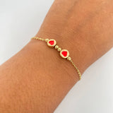 Classic Link Bracelet Hearts 2.15gr / 19.5cm / 3mm Beads Diamond Cut 18K Yellow Gold &