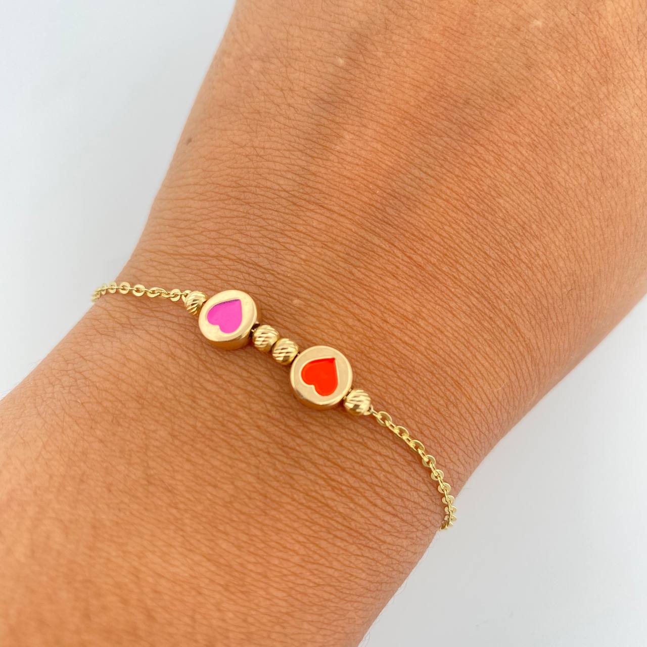 Classic Link Bracelet Hearts 2.15gr / 19.5cm / 3mm Beads Diamond Cut 18K Yellow Gold &