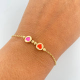 Classic Link Bracelet Hearts 2.15gr / 19.5cm / 3mm Beads Diamond Cut 18K Yellow Gold &