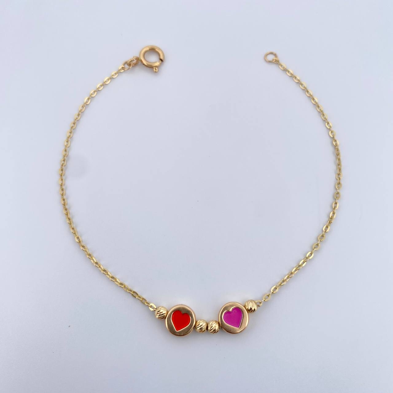 Classic Link Bracelet Hearts 2.15gr / 19.5cm / 3mm Beads Diamond Cut 18K Yellow Gold &