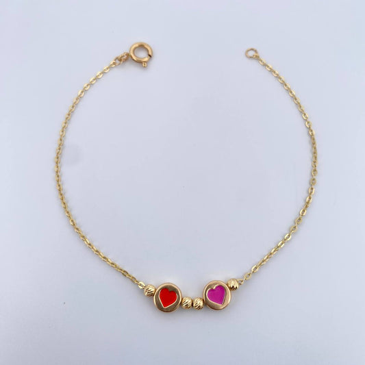 Classic Link Bracelet Hearts 2.15gr / 19.5cm / 3mm Beads Diamond Cut 18K Yellow Gold &