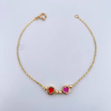 Classic Link Bracelet Hearts 2.15gr / 19.5cm / 3mm Beads Diamond Cut 18K Yellow Gold &