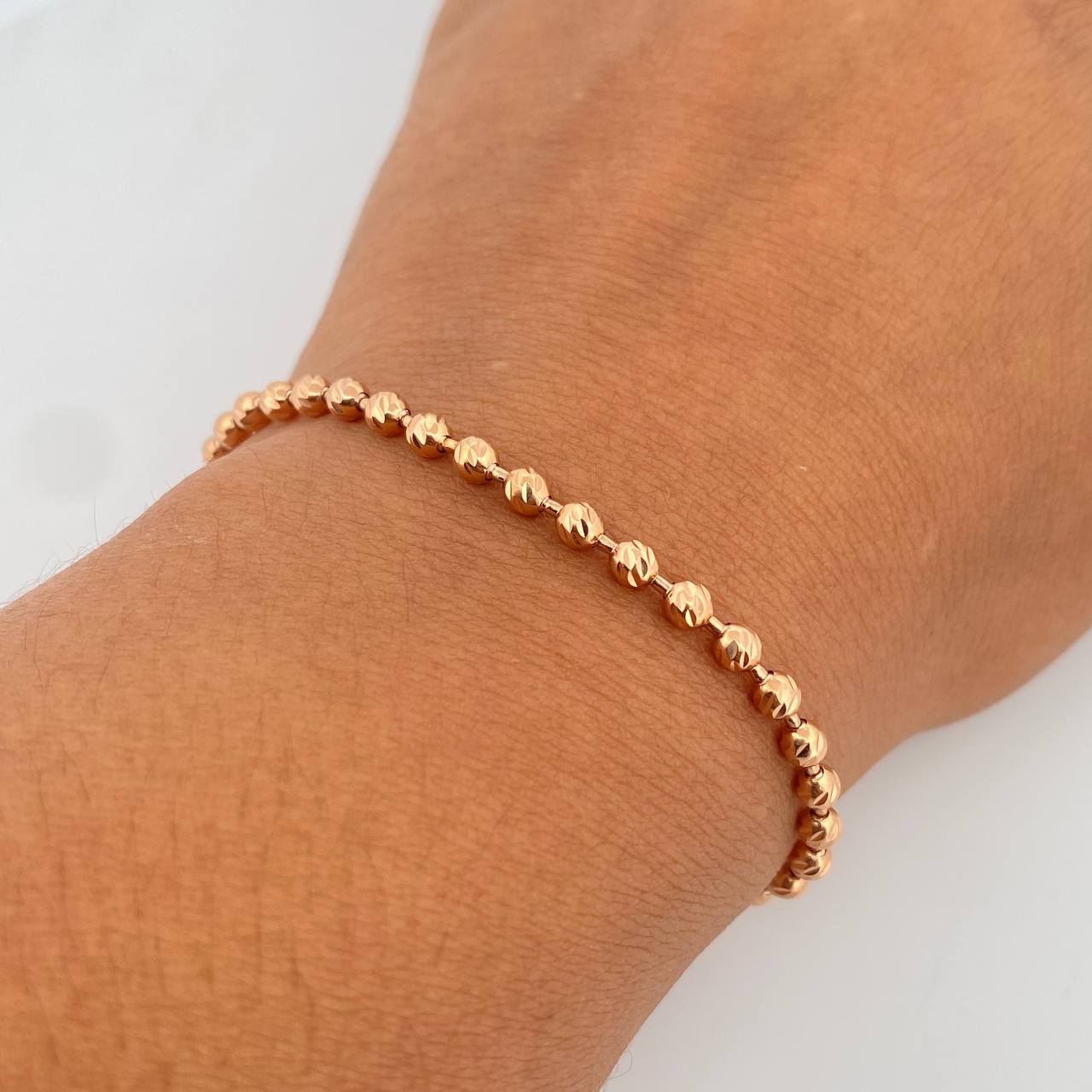 Bracelet Bracelet 6.85gr / 21cm / 3mm Beads Diamond Cut 18K Rose Gold &
