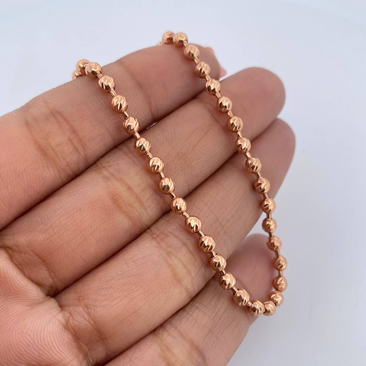Bracelet Bracelet 6.85gr / 21cm / 3mm Beads Diamond Cut 18K Rose Gold &