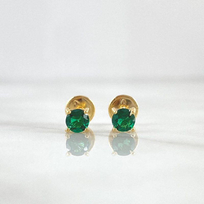 Stud Earrings Box 0.9gr / 4mm Green Zircons 18K Yellow Gold (Jewel) ©