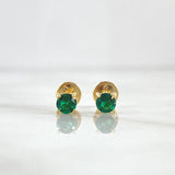 Stud Earrings Box 0.9gr / 4mm Green Zircons 18K Yellow Gold (Jewel) ©
