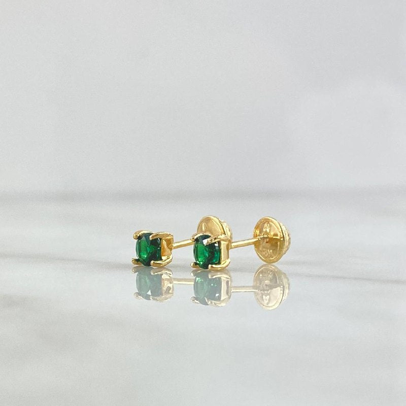 Stud Earrings Box 0.9gr / 4mm Green Zircons 18K Yellow Gold (Jewel) ©