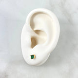 Stud Earrings Box 0.9gr / 4mm Green Zircons 18K Yellow Gold (Jewel) ©