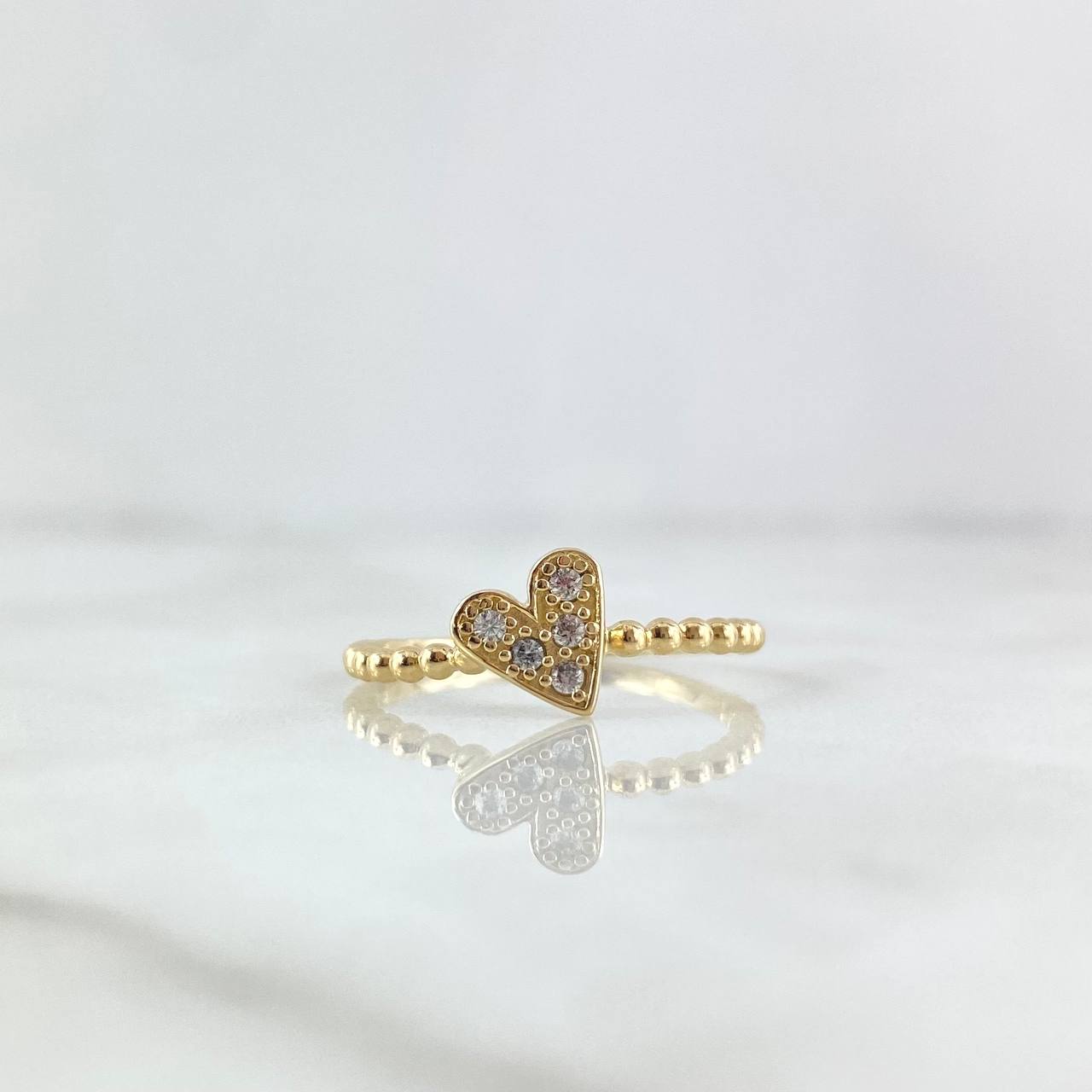 Heart Beads Ring 2.15gr / Size 6 / White Zircons 18K Yellow Gold