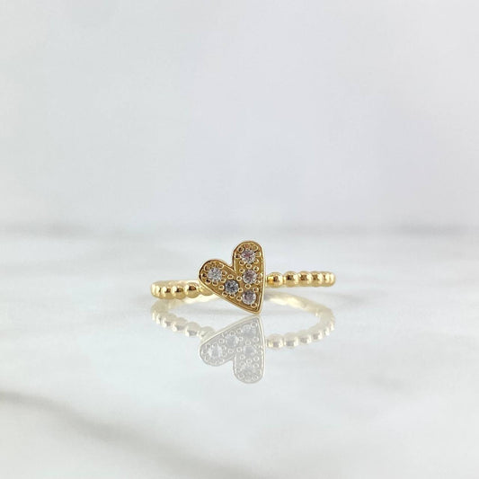 Heart Beads Ring 2.15gr / Size 6 / White Zircons 18K Yellow Gold