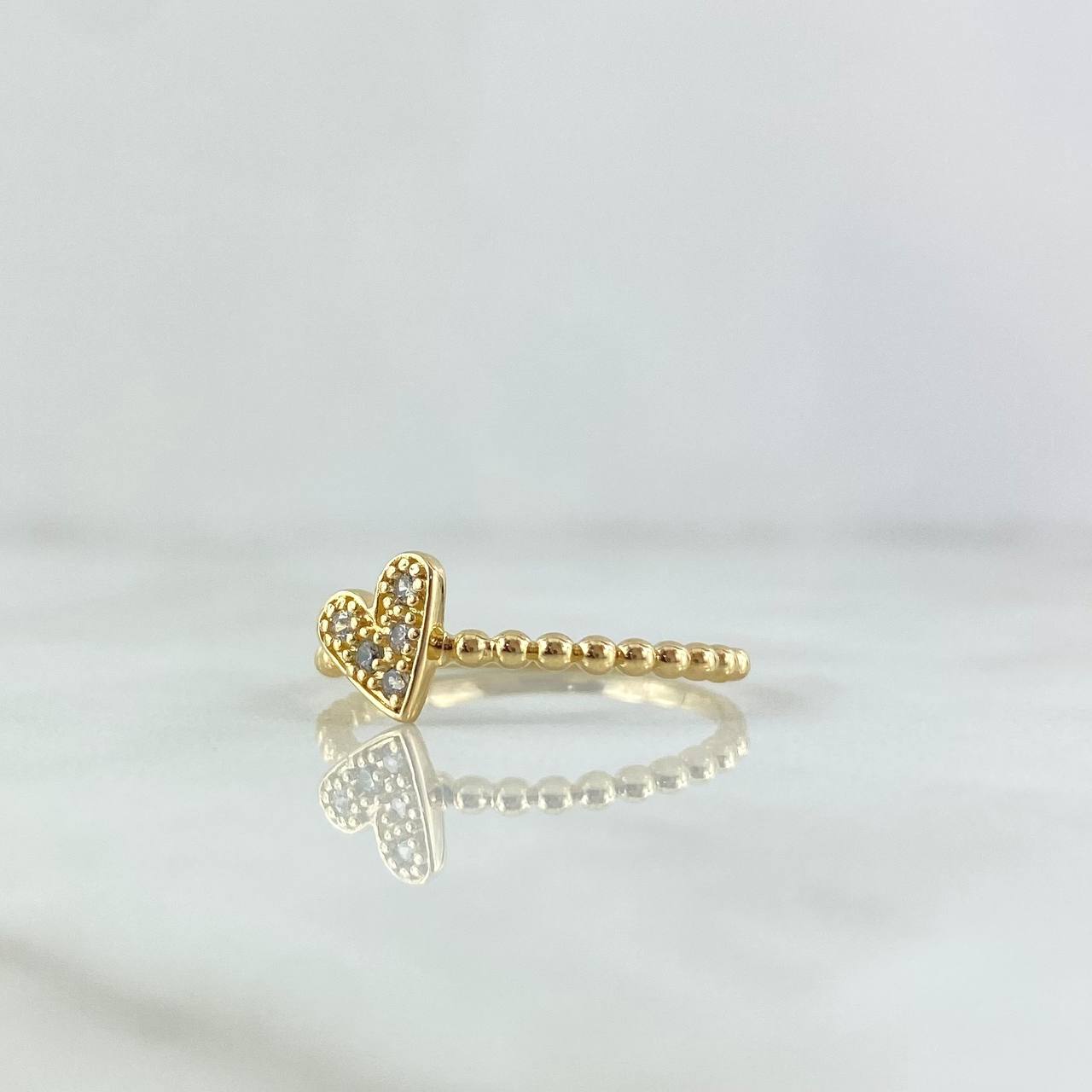 Heart Beads Ring 2.15gr / Size 6 / White Zircons 18K Yellow Gold