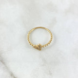 Heart Beads Ring 2.15gr / Size 6 / White Zircons 18K Yellow Gold