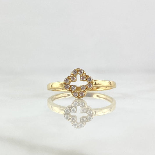 Silhouette Clover Ring 1.6gr / Size 6 1/2 / White Zircons 18K Yellow Gold