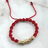 Red Bracelet Cylinder Hexagon Fire Barrel 6.05gr / 7mm-6mm-7mm White-Black Zircons 5 pcs 18K Yellow Gold