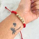 Red Bracelet Cylinder Hexagon Fire Barrel 6.05gr / 7mm-6mm-7mm White-Black Zircons 5 pcs 18K Yellow Gold