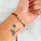 Pulsera Vinotinto Dodecágono Barril Bolas de Fuego 4.8gr / 6mm Circones Blancos-Negros 5 und Oro Amarillo 18K
