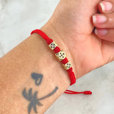 Red Bracelet Dodecagon Fire Cube 3.05gr / 6mm-5mm White Black Zircons 3pcs 18K Yellow Gold ©