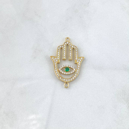Charm Hamsa Hand 2.9gr / 3.2cm / White Green Zircons 18K Yellow Gold *