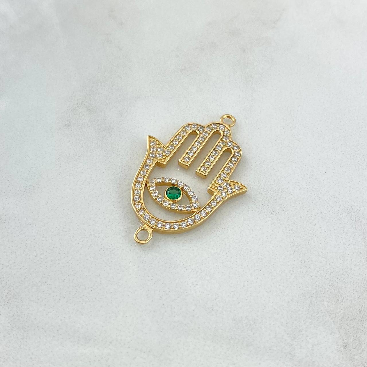 Charm Hamsa Hand 2.9gr / 3.2cm / White Green Zircons 18K Yellow Gold *