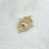 Charm Hamsa Hand 2.9gr / 3.2cm / White Green Zircons 18K Yellow Gold *
