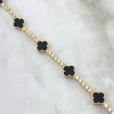 Bracelet Tennis Clover VCyA 14.15gr / 18cm / 2.8mm Black Onyx Dotted White Zircons Yellow Gold 18K *