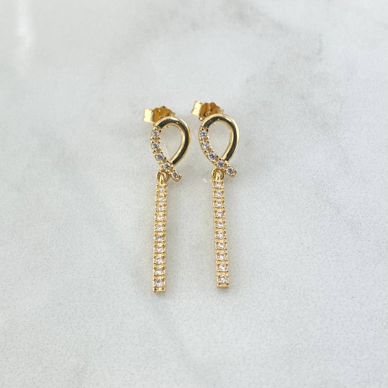Crossed Loop Set 3.9g / Stud Earrings 3cm Pendant 3.7cm White Zirconia Yellow Gold 18K *