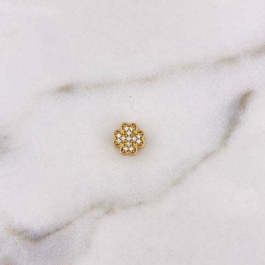 Charm Clover  1.05gr / 8mm White Zircons 18K Yellow Gold #