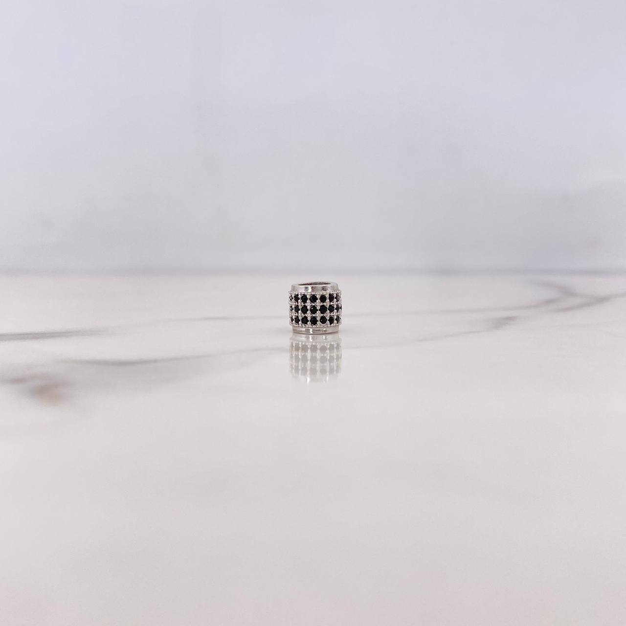 Charm Cylinder 1.2gr / 6mm Black Zircons 18K White Gold #