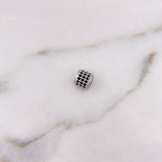 Charm Cylinder 1.2gr / 6mm Black Zircons 18K White Gold #