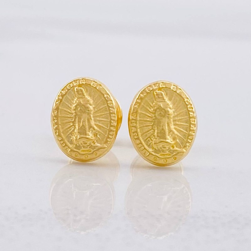 Virgin of Guadalupe Stud Earrings 0.7g / in / 8.35mm 18K Yellow Gold