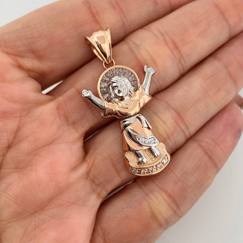 Divine Child Pendant 6.95 g / 1 3/4 in Two-tone White and Rose 18K Gold