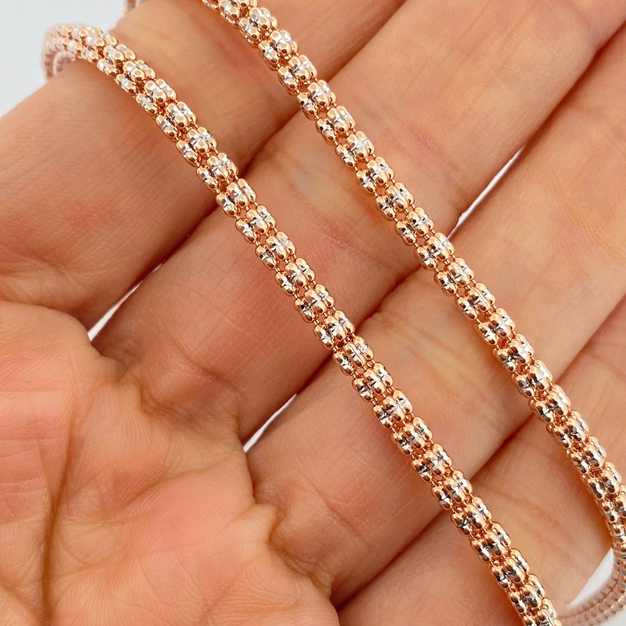 Cadena Ice 20.75gr / 24 in / 3.2mm Dos Oros Blanco Rosa +4 14K Italy %