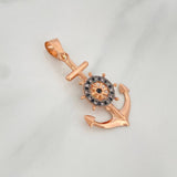 Pendant Anchor Movable Helm 2.45 g / 1 1/2 in Two Golds Black Rose 18K