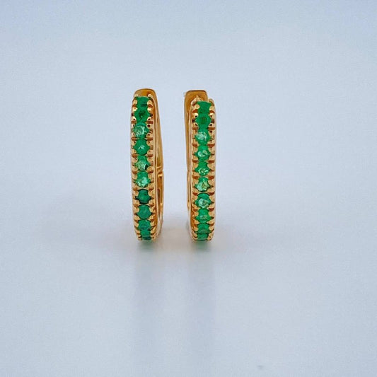 Candongas Carril Cuadrada Esmeralda 2gr / 1/2 in / Oro Amarillo 18K %