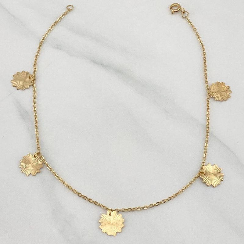 Tobillera Trebol Aro Seguido 2.25 g / 10 in / 1.2 mm Oro Amarillo 18K