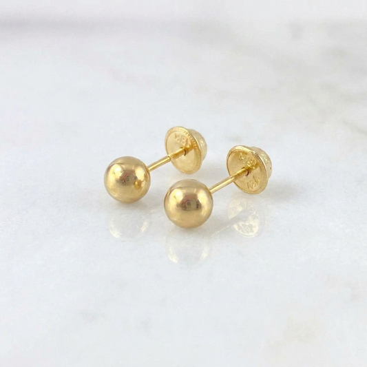 Plain Bead Stud Earrings 0.55 g / in / 4 mm Yellow Gold 18K