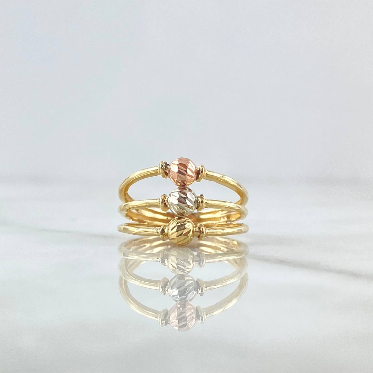 Three Ring Band 3.15gr / Size 6 3/4 / Beads 4mm Diamond Cut Three 18K Gold *