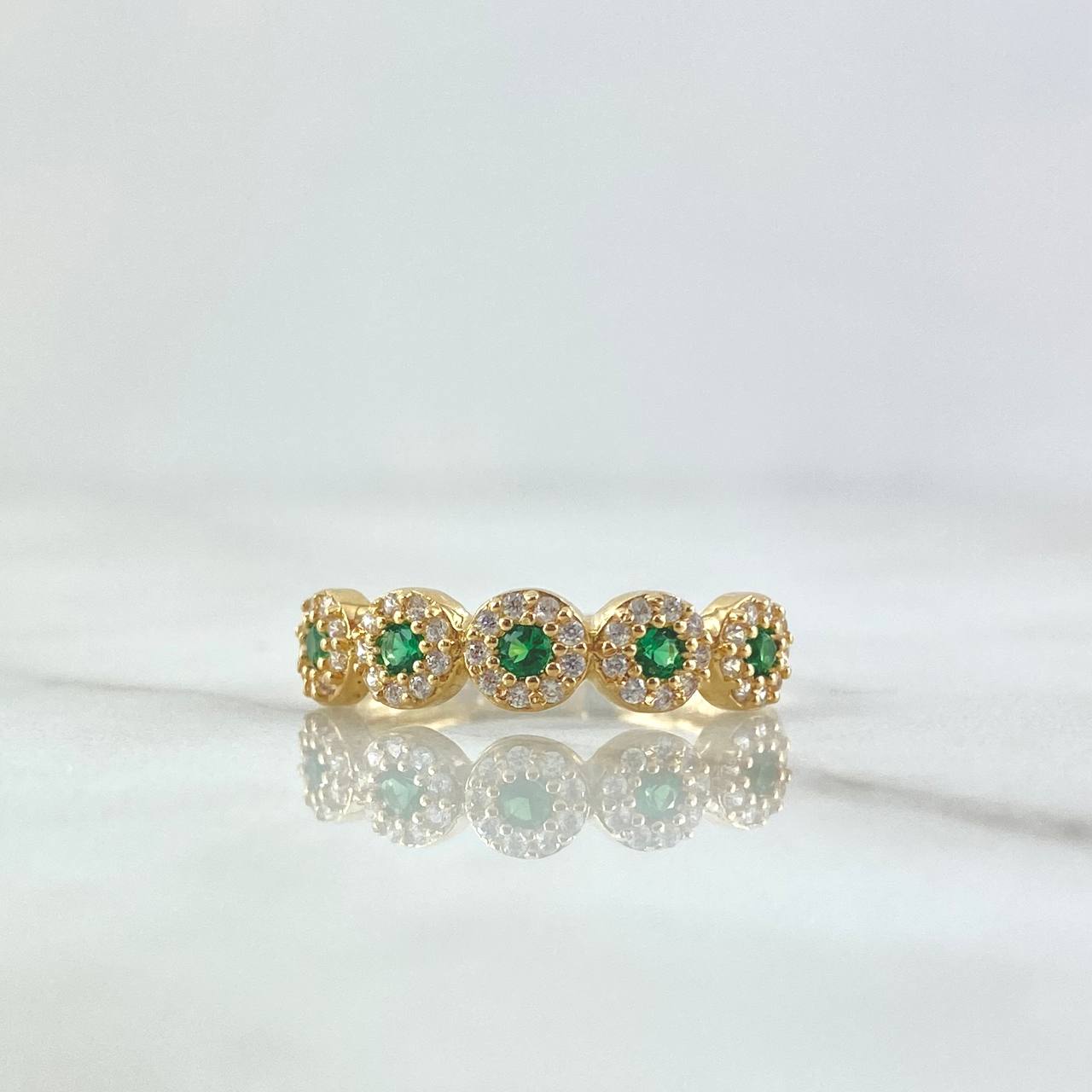 Dense Circles Ring 2.2gr / T6 3/4 / White Zircons Green 18K Yellow Gold