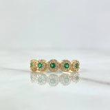 Dense Circles Ring 2.2gr / T6 3/4 / White Zircons Green 18K Yellow Gold