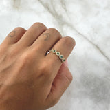 Dense Circles Ring 2.2gr / T6 3/4 / White Zircons Green 18K Yellow Gold