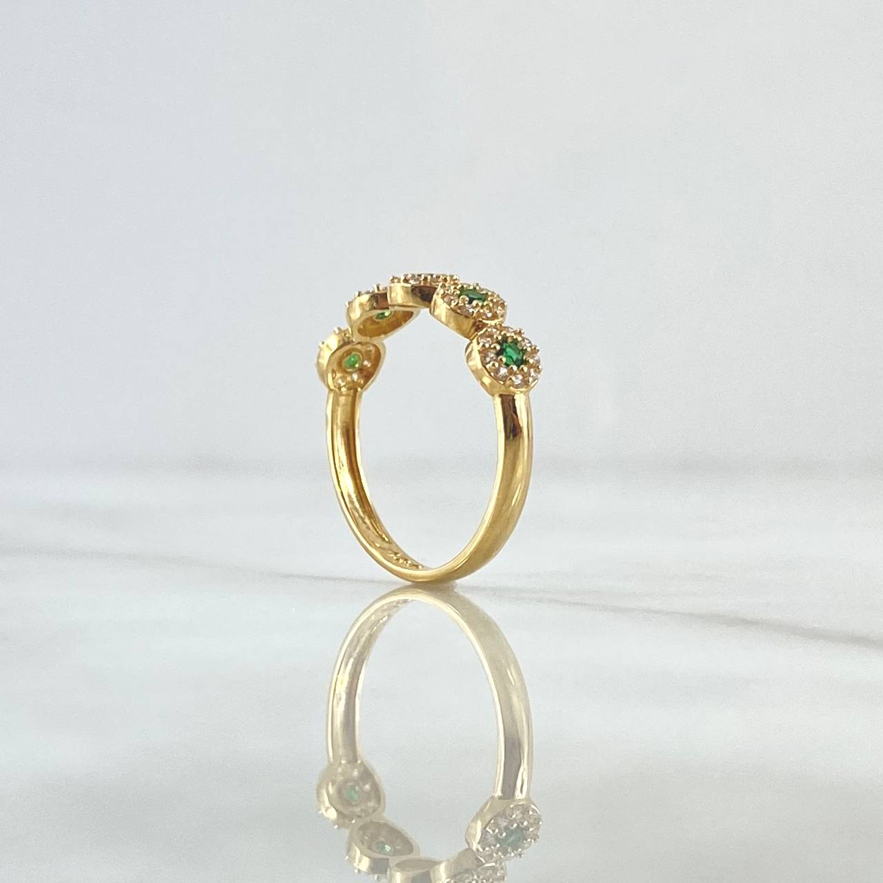 Dense Circles Ring 2.2gr / T6 3/4 / White Zircons Green 18K Yellow Gold