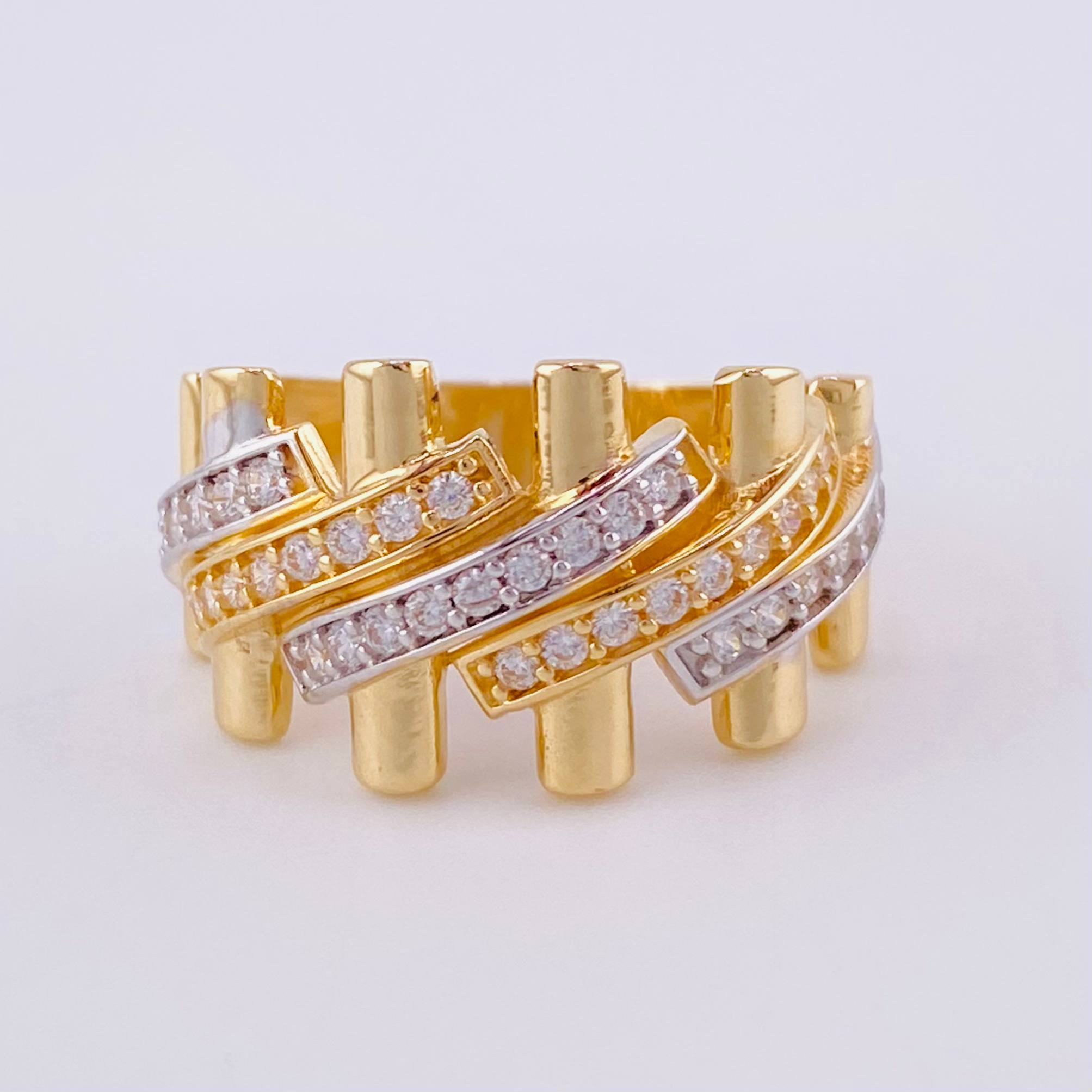 Anillo Eslabones Cubano 4.75 g / T6 Dos Oros Amarillo Blanco 18K