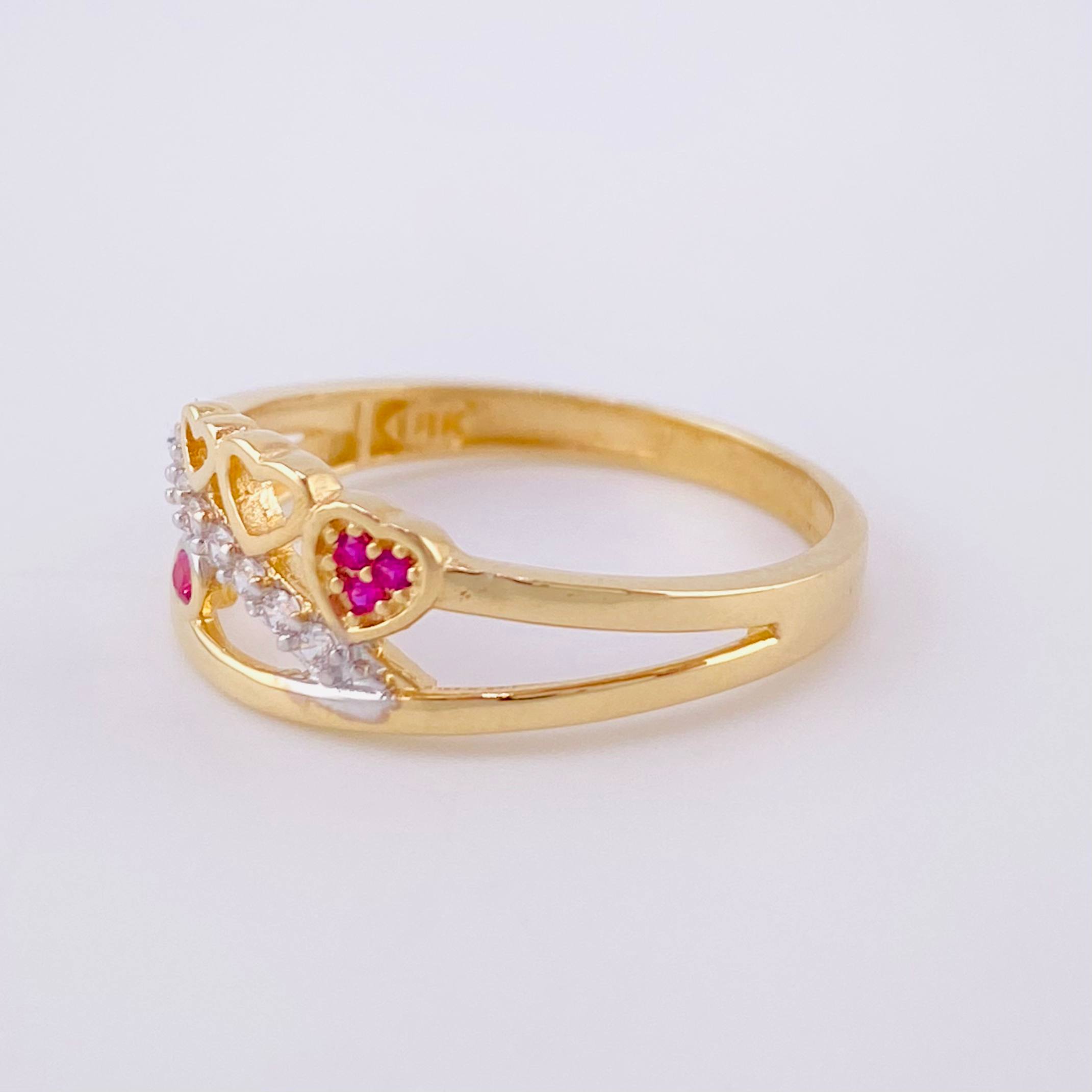 Anillo Carril Triple Corazon 2.2 g / T6 1/4 Oro Amarillo 18K