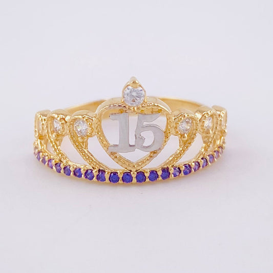 Anillo Corona 15´S 2.15 g / T6 3/4 Dos Oros Amarillo Blanco 18K