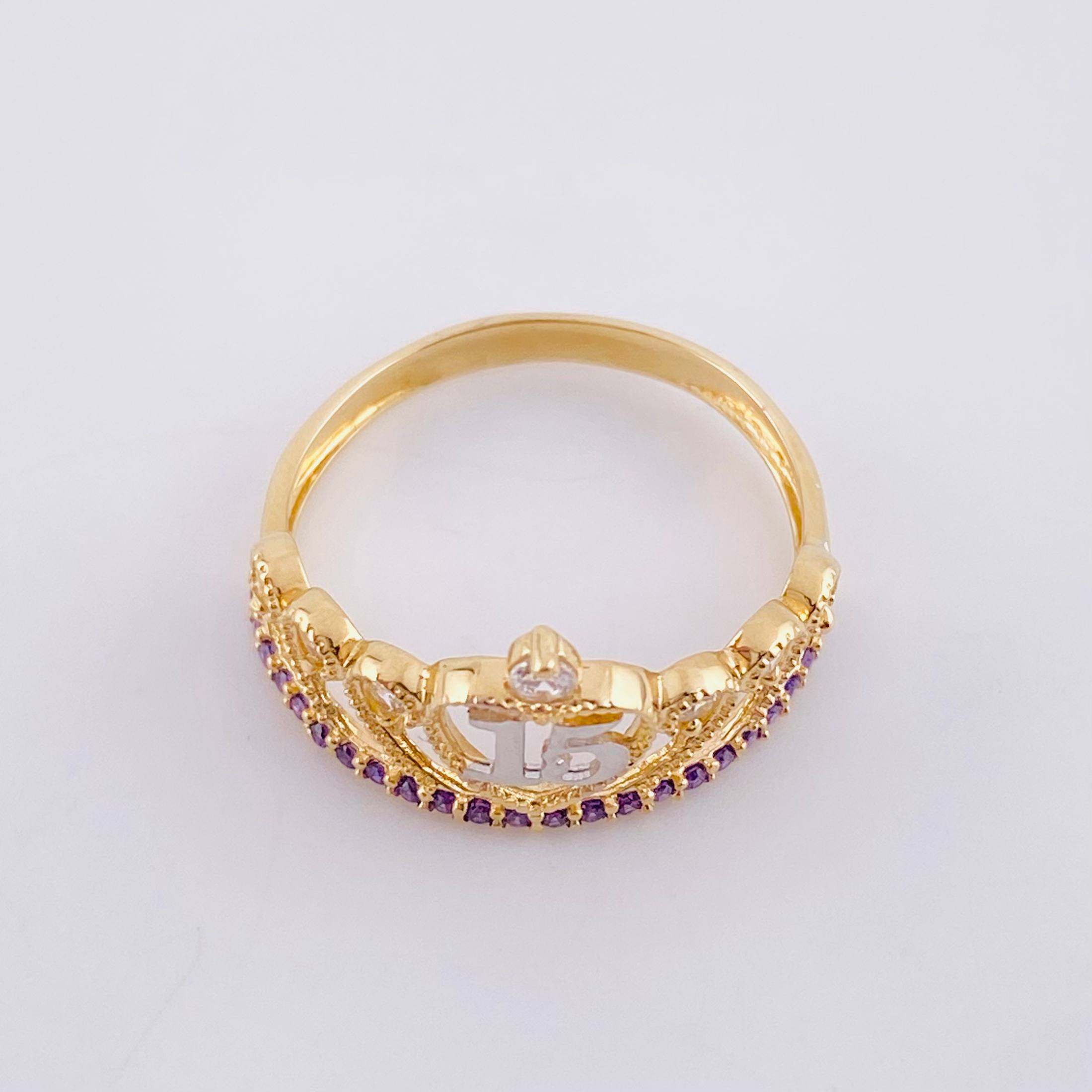 Anillo Corona 15´S 2.15 g / T6 3/4 Dos Oros Amarillo Blanco 18K