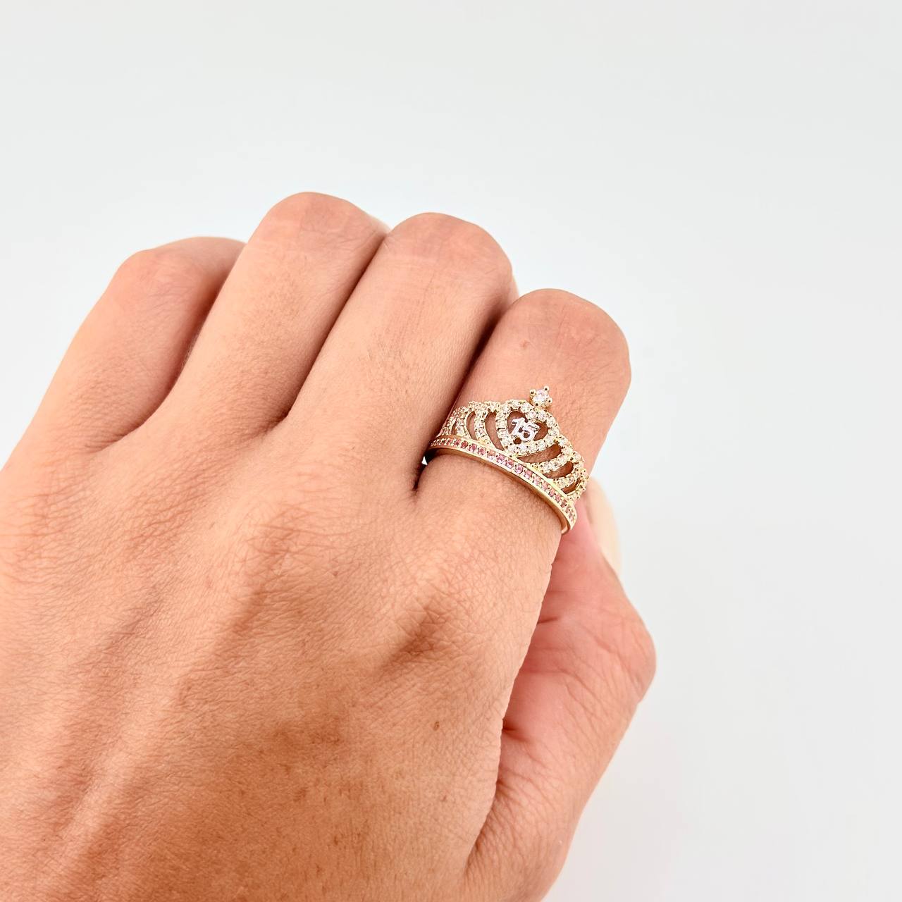 Anillo Corona 15´S 2.8 g / T8 Dos Oros Amarillo Blanco 18K