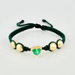 Green Woven Bracelet Plain Beads Emerald Heart 60pts Yellow Gold 18K