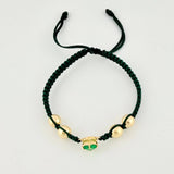 Green Woven Bracelet Plain Beads Emerald Heart 60pts Yellow Gold 18K