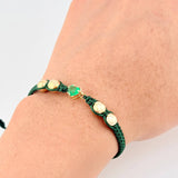 Green Woven Bracelet Plain Beads Emerald Heart 60pts Yellow Gold 18K