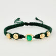 Pulsera Tejida Verde Bolas Diamantadas Cuadrado Esmeralda 70pts Oro Amarillo 18K